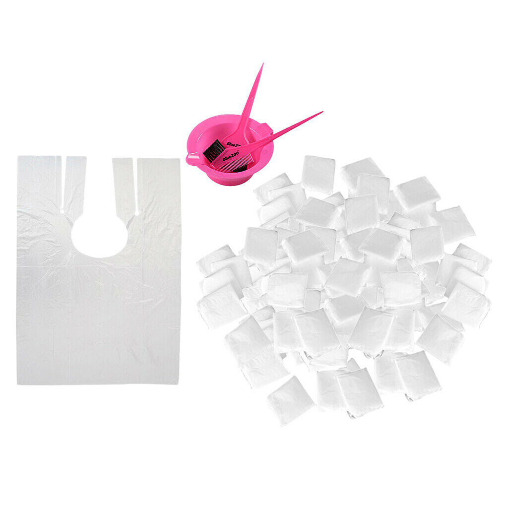 200pcs Waterproof Hair Capes Apron Barber Hair Dye Set Dyeing Comb Rose Red