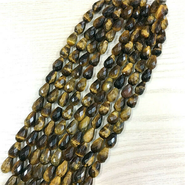 1 Strand/16Pcs 12x8mm Natural Tiger Eye Gem Faceted Teardrop Loose Beads HH442