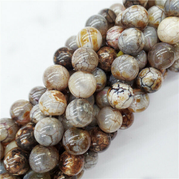 1 Strand 8mm Brown Fire Dragon Veins Agate Round Ball Loose Beads 15.5" HH9041