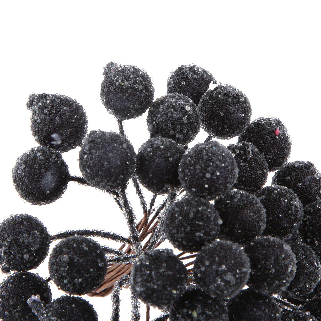 200x Mini Christmas Frosted Berry Fruit Artificial Craft DIY Decor Black