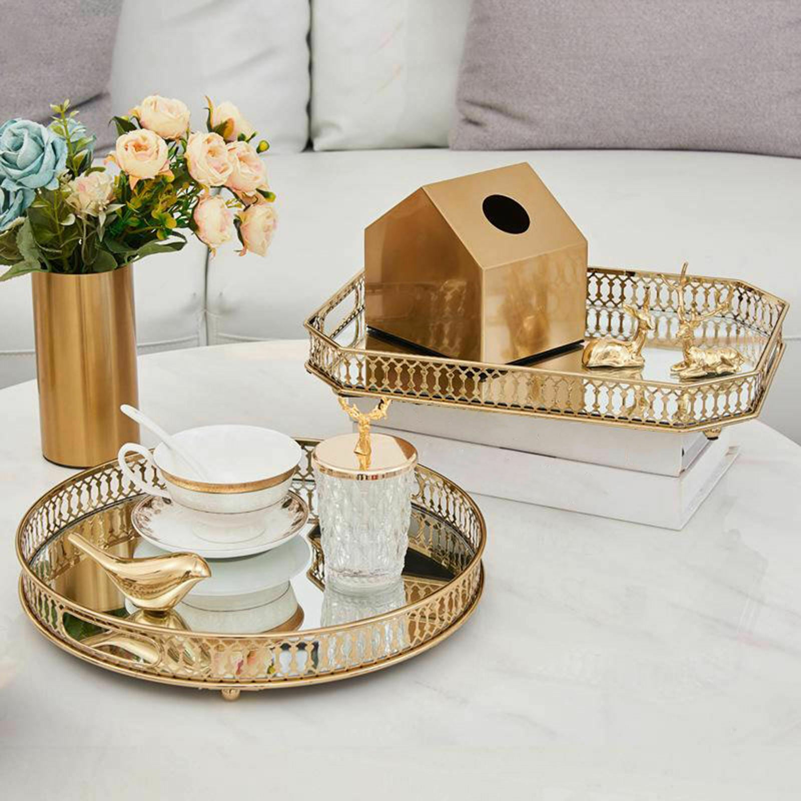 Mirrored Crystal Tray Organizer Jewelry Trinket Storage Plate Home Decor