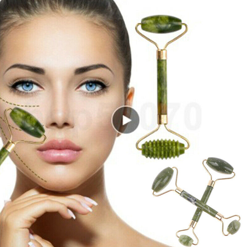 Ladies Natural Rose Quartz Facial Neck Body Jade Stone Roller Face Ma^DD