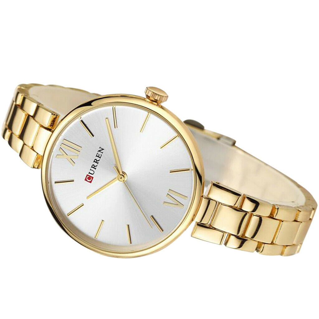 Women watch steel belt waterproof quartz fashion watch Golden and White
