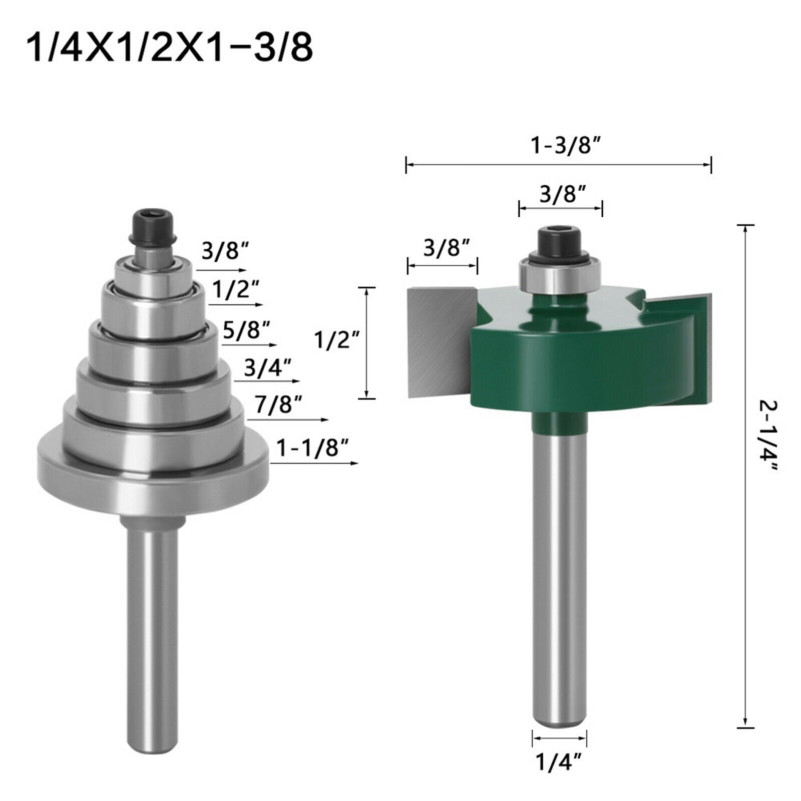 1/4 Inch Shank Rabbet Router Bit Cutter 6 Adjustable Bearings Set Tools