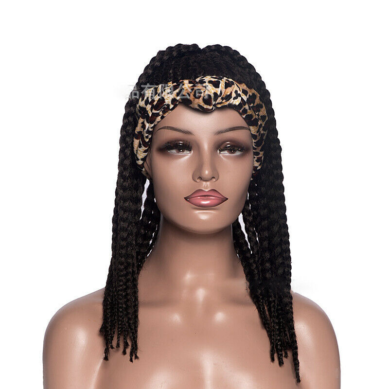 Fashion Women Box Braids Wigs with Headband Leopard Knotted Synthetic Hair Wigs