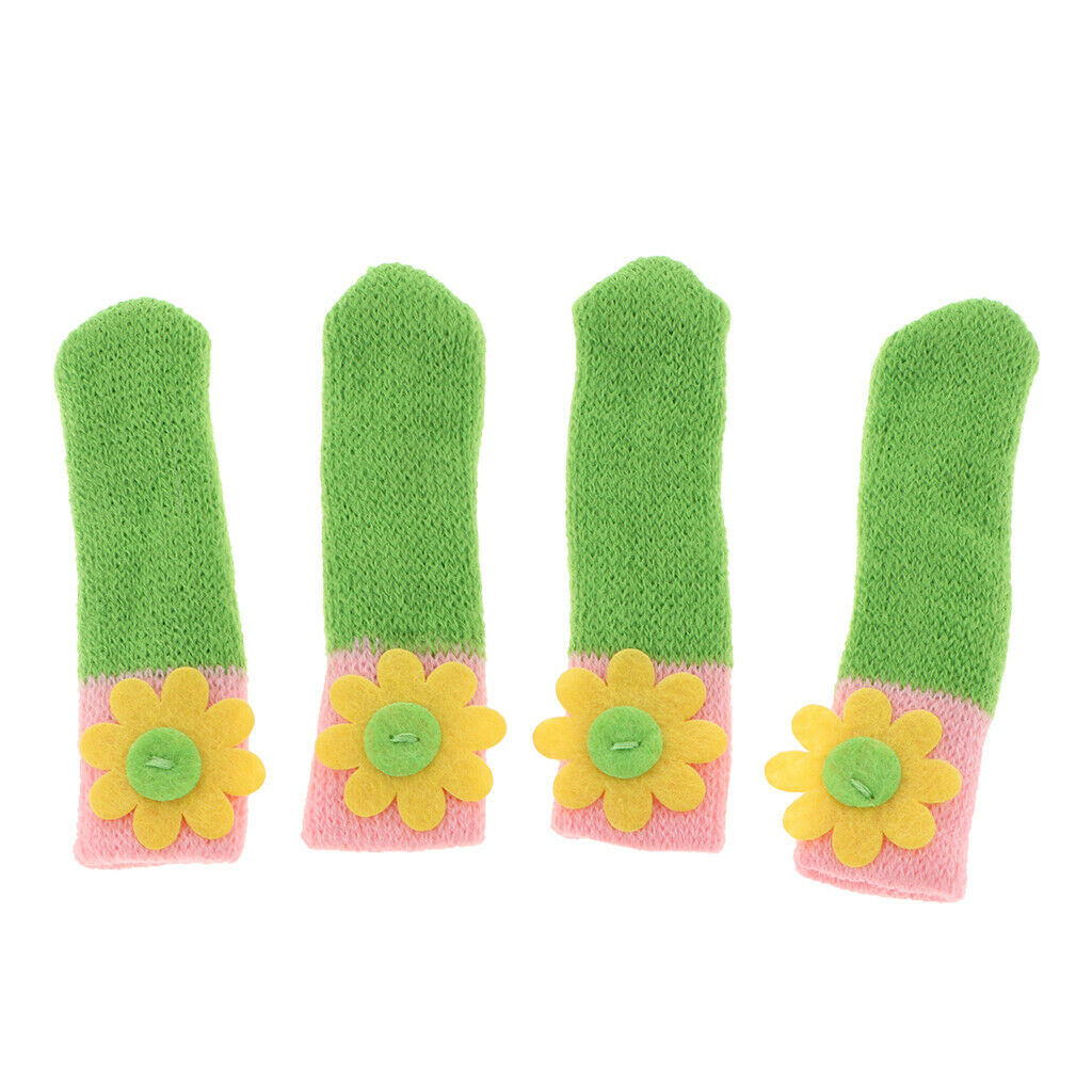 4pcs Knit  Socks Chair Leg Floor Protectors Green (Sunflower)
