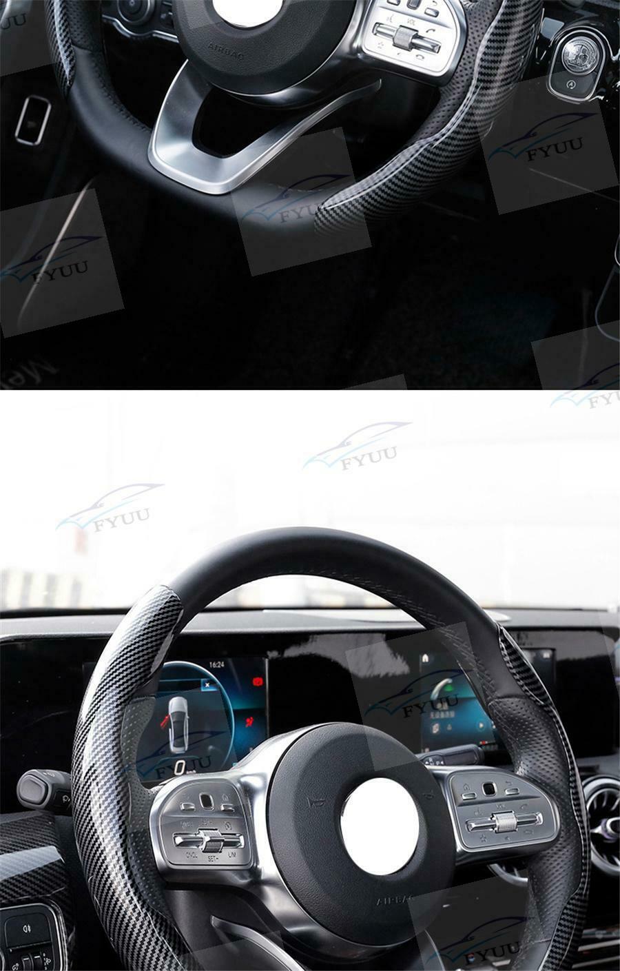 2PC Car Interior Steering Wheel Booster Cover Carbon Fiber Look Non-Slip Cover