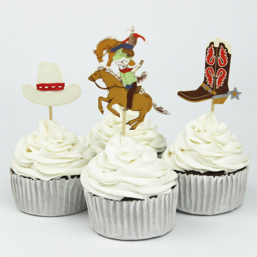 24pcs west cowboy cupcake topper birthday party cake decor supplies BDAU
