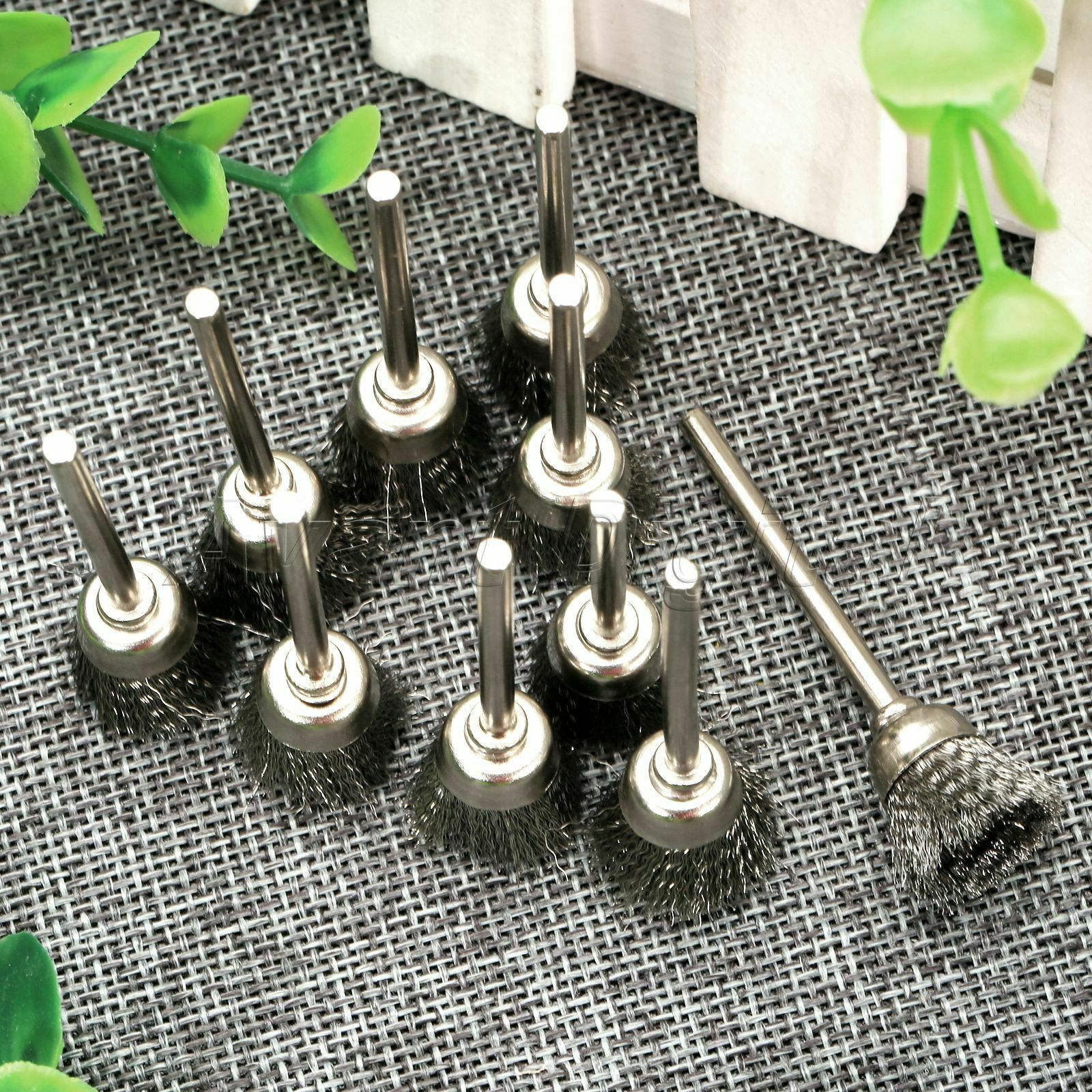 10Pcs 3mm Shank Steel Wire Cup Brushes Wheels Set Power Rotary Tool Dia 15mm