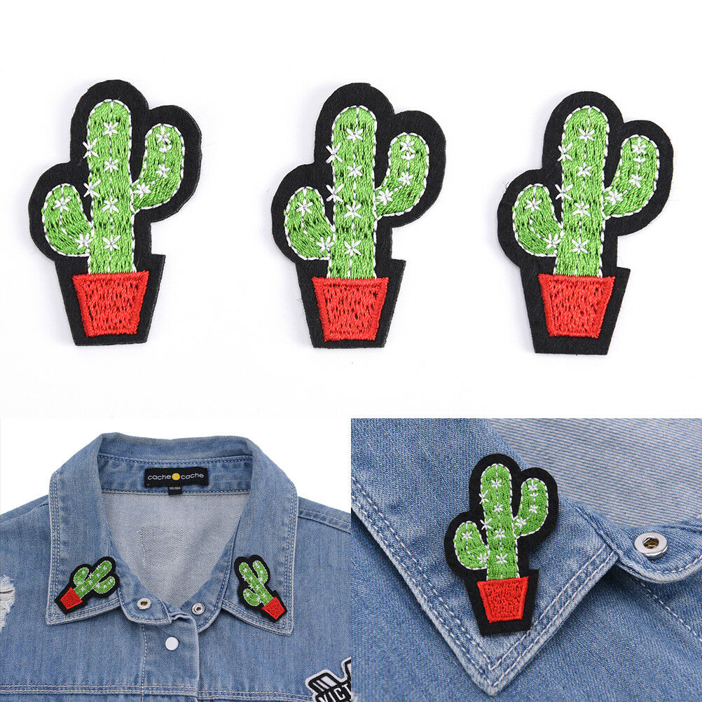 3pcs Cactus Embroidery Fabric Applique Iron/Sew on Patches For Clothing .l8