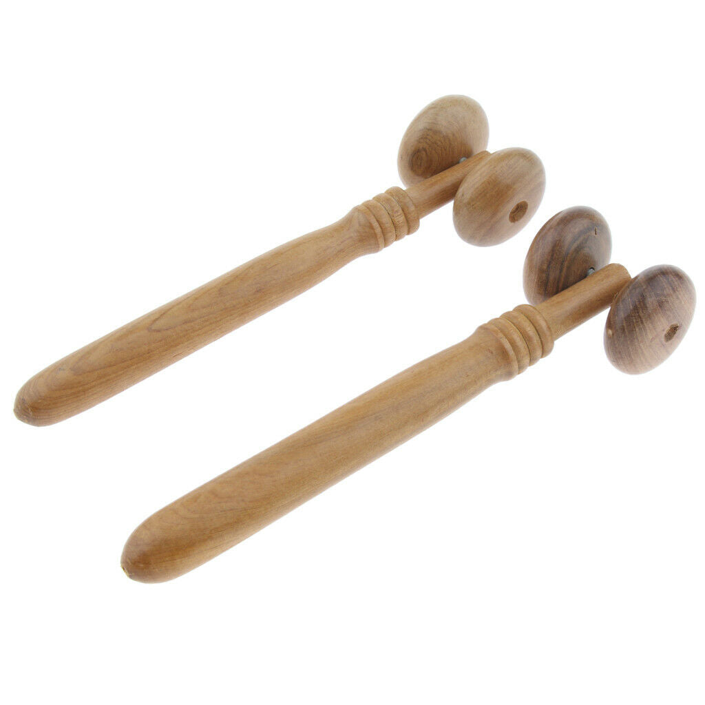 2x Two-point Massage Roller Massage Sticks   Point Made of Wood for Face