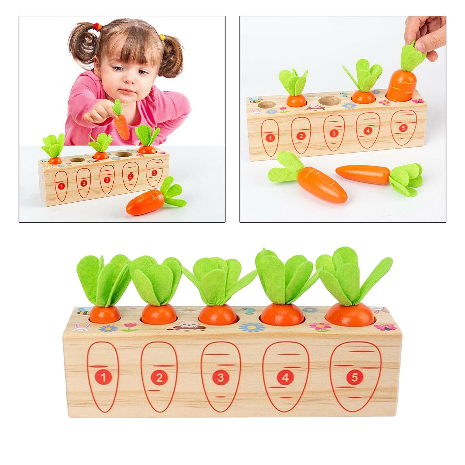 Fun Wooden Carrots Harvest Matching Game Toys Early Learning for 4-6 Years Old