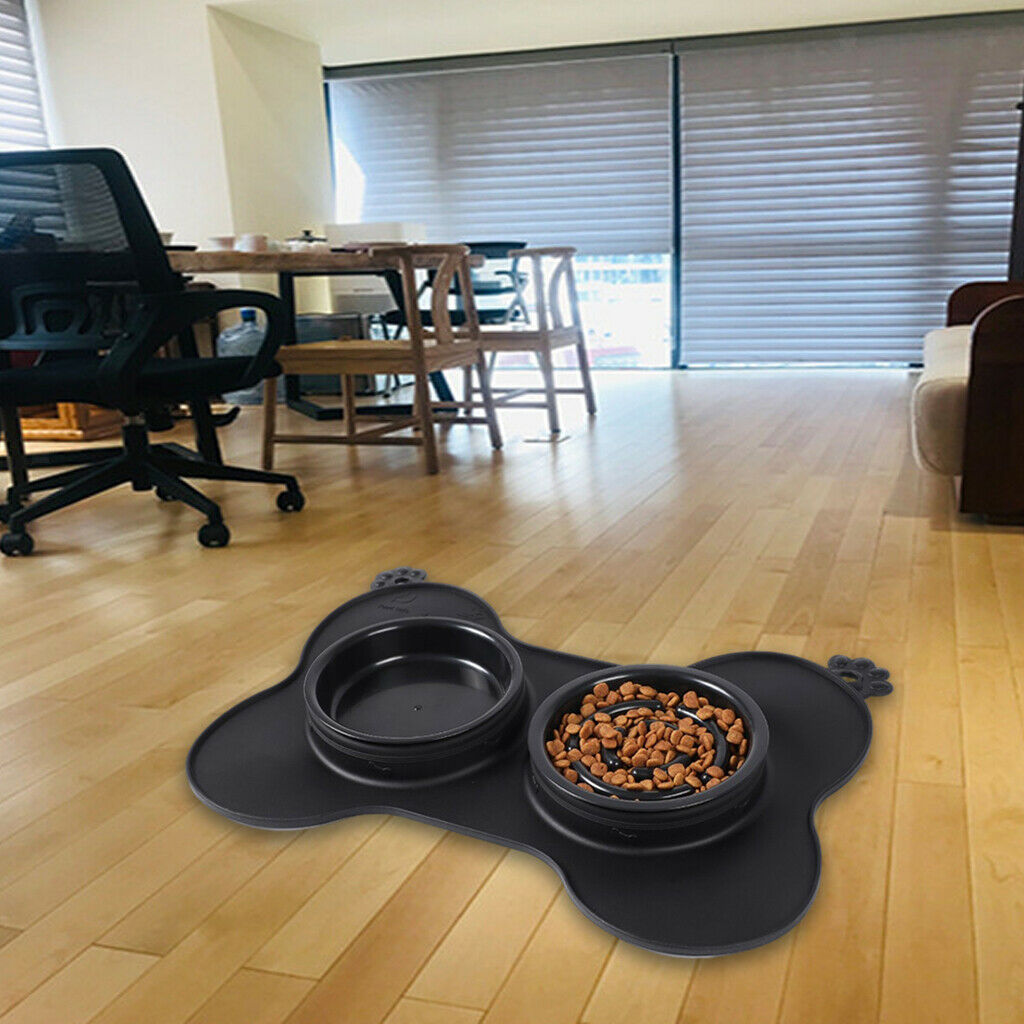 Double Dog Cat Bowls Slow Feeder Bowl Puppy Cats Kitten Bowl Dish Black S