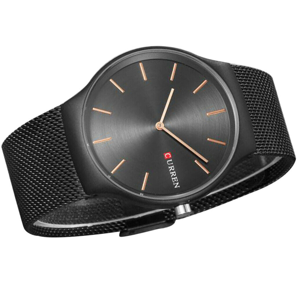 Men Waterproof Quartz Watch Steel Watch Band Casual Watch Black