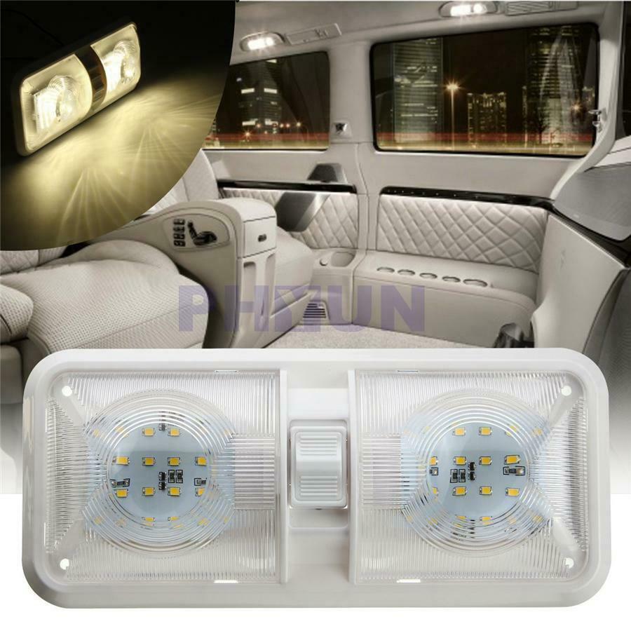 2x 12V Car RV Camper Trailer LED Double Dome White Light w/ 2-way Switch ON/OFF