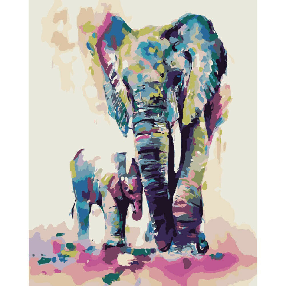 Colorful Elephant DIY Oil Painting By Numbers Hand Painted Wall Art Picture @