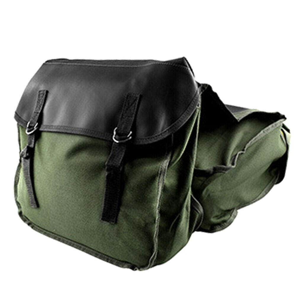 Travel Saddlebag Double Strapped Flap Canvas Saddle Box Tail Bag Army Green