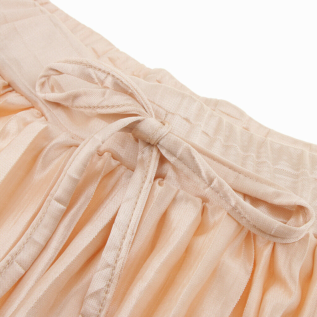 Womens Casual Pleated Chiffon Shorts Culottes Wide Leg Mid Rise L Beige