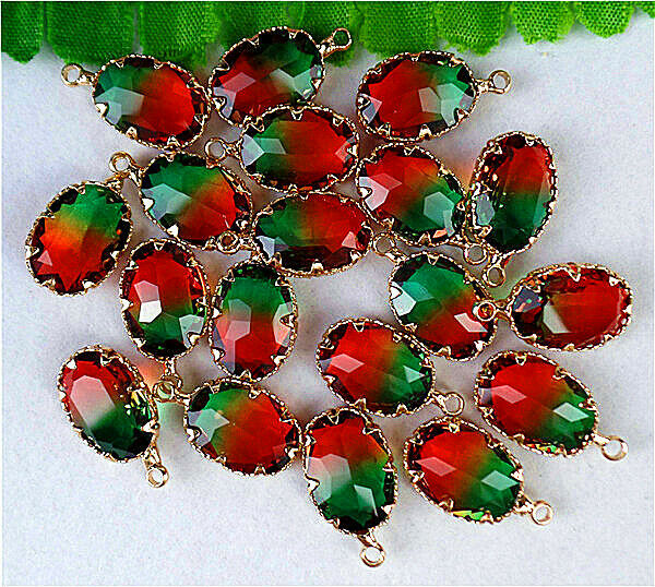 30Pcs 23x14x6mm Faceted Wrapped Red Green Titanium Crystal Oval Pendant HH821