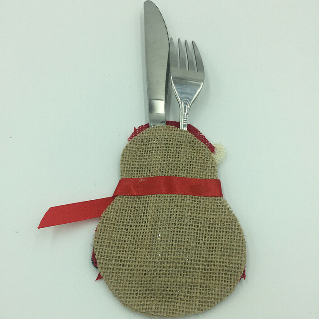 Linen Cutlery Pouch, Santa ClausTableware Fork Bag Pocket Christmas Party Decor