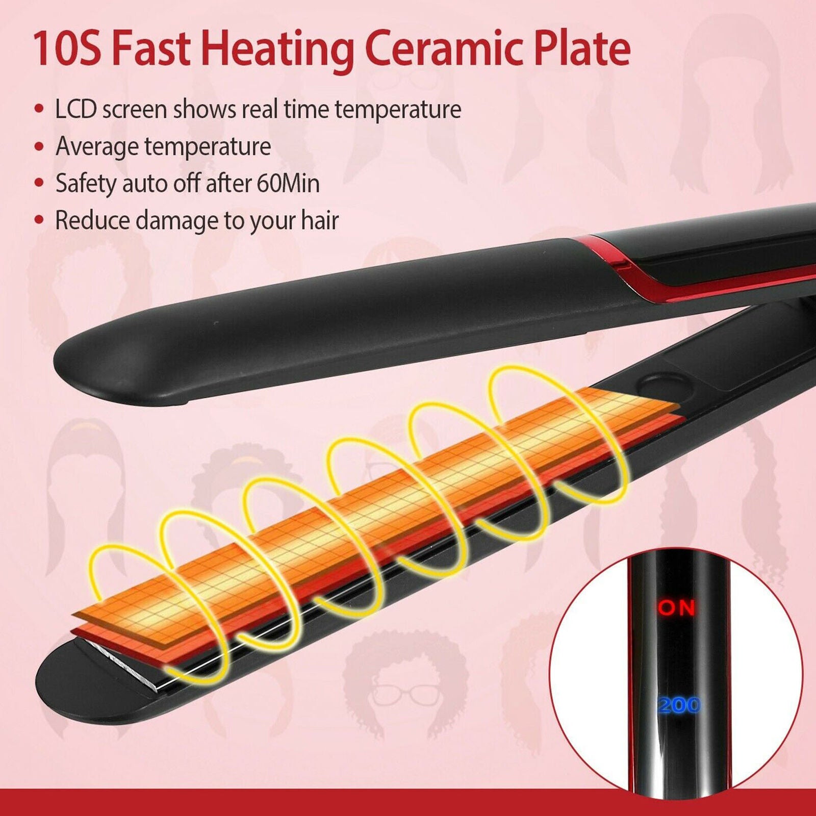 Professional Steam Hair Straightener Ceramic Tourmaline Ionic Flat Iron Glider