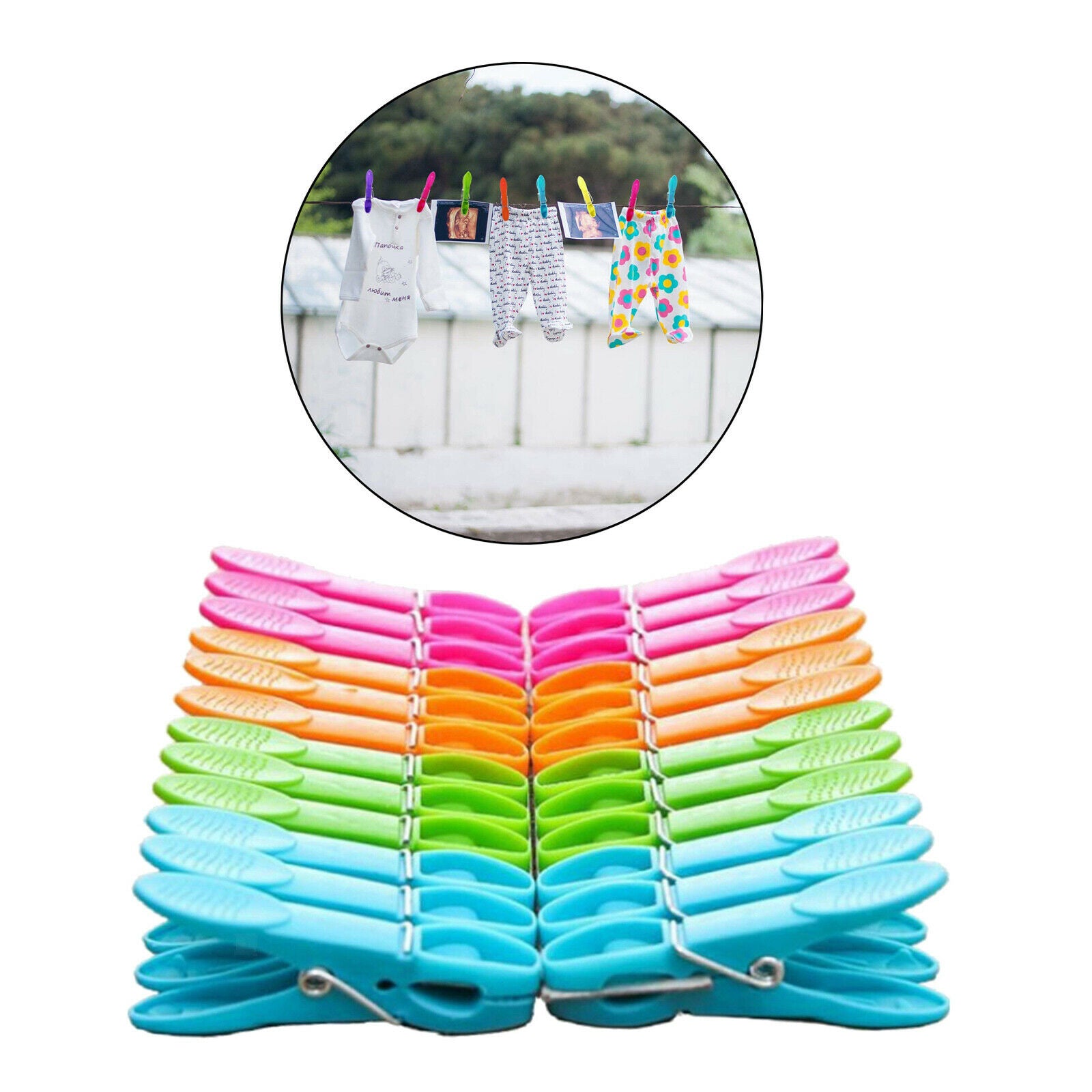 24x Clothes Pins with Spring Pegs Towel Pins for Storage Clothes Supplies