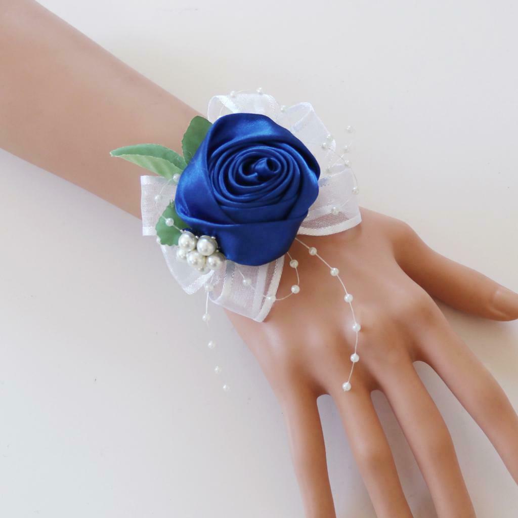 10pcs Romantic Pearls Wrist Corsage Rose Hand Flower Wedding Party Supplies Gift