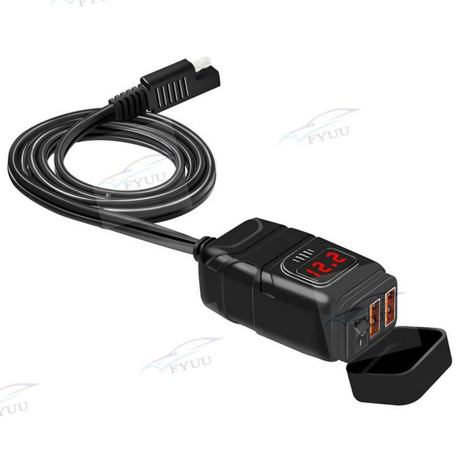 Dual USB Motorcycle QC3.0 Fast Charging 12V Motor Phone Charger w/ Voltmeter