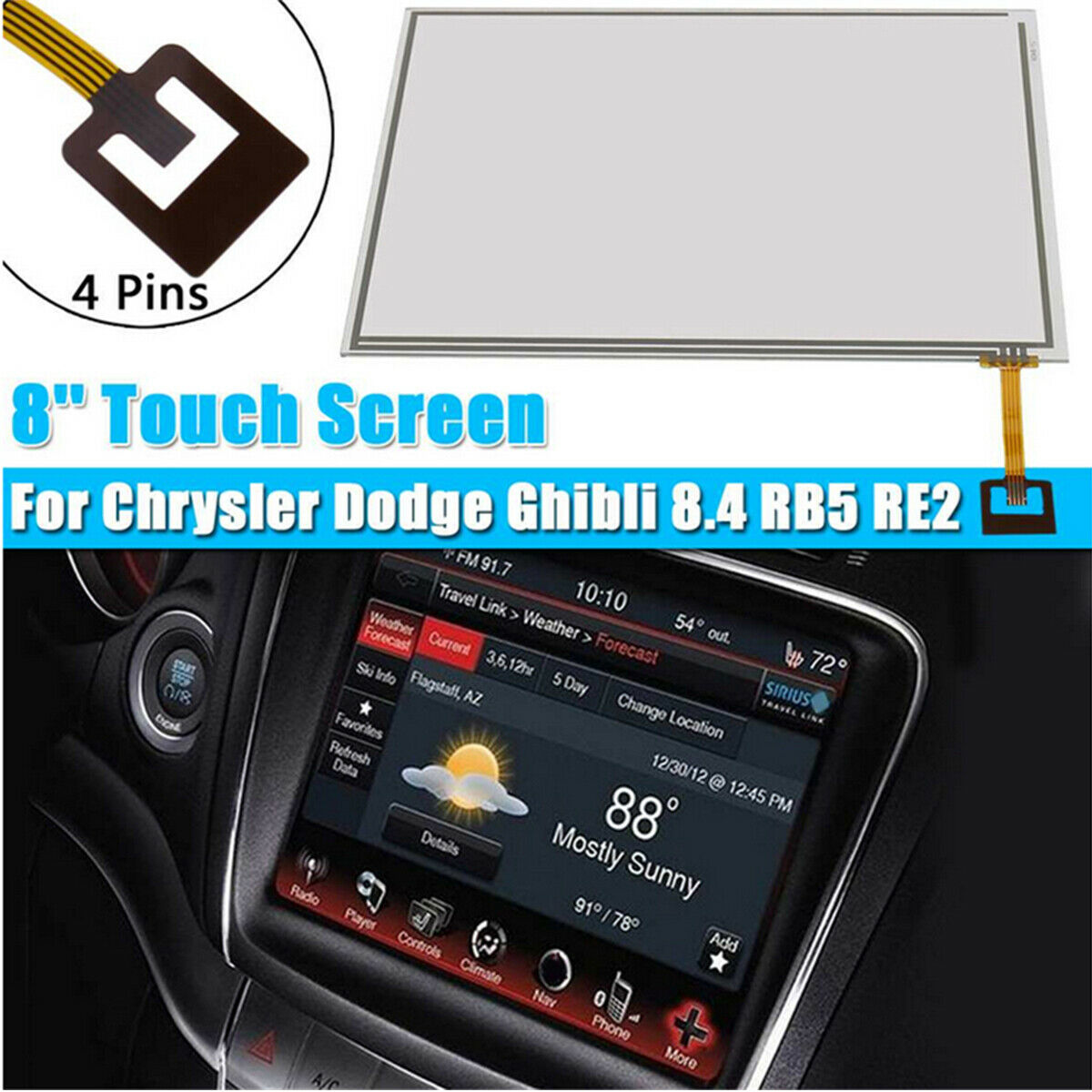 8'' Car Radio Touch Screen Glass Digitizer For Chrysler Dodge Ghibli 8.4 RB5 RE2