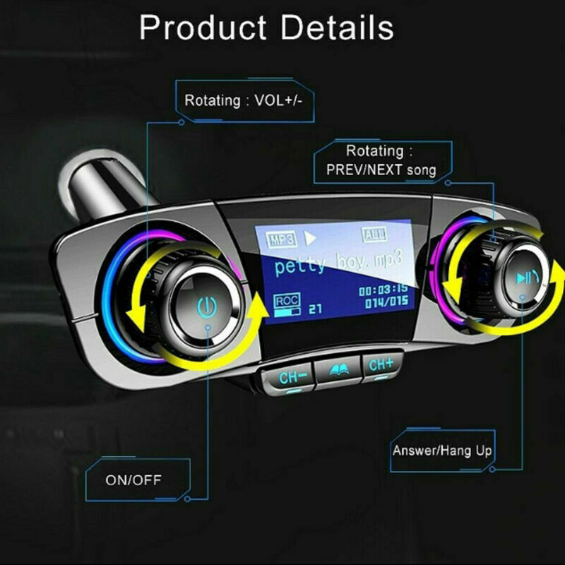 Bluetooth 5.0 Car FM MP3 Transmitter Player Hands Free Radio Adapter USB Charger