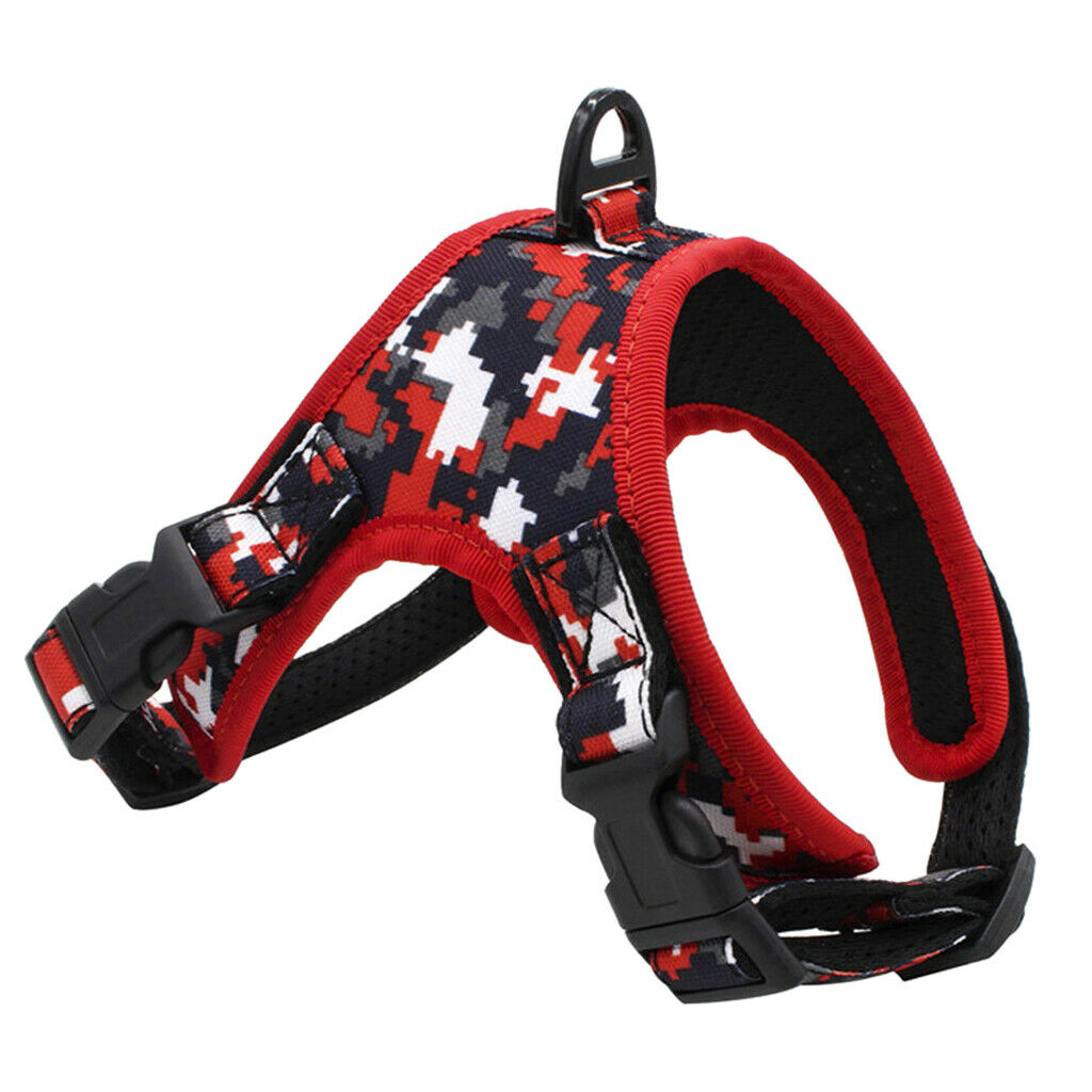 Dog Harness Adjustable Chest Strap Walking Control Collar Red Camouflage M