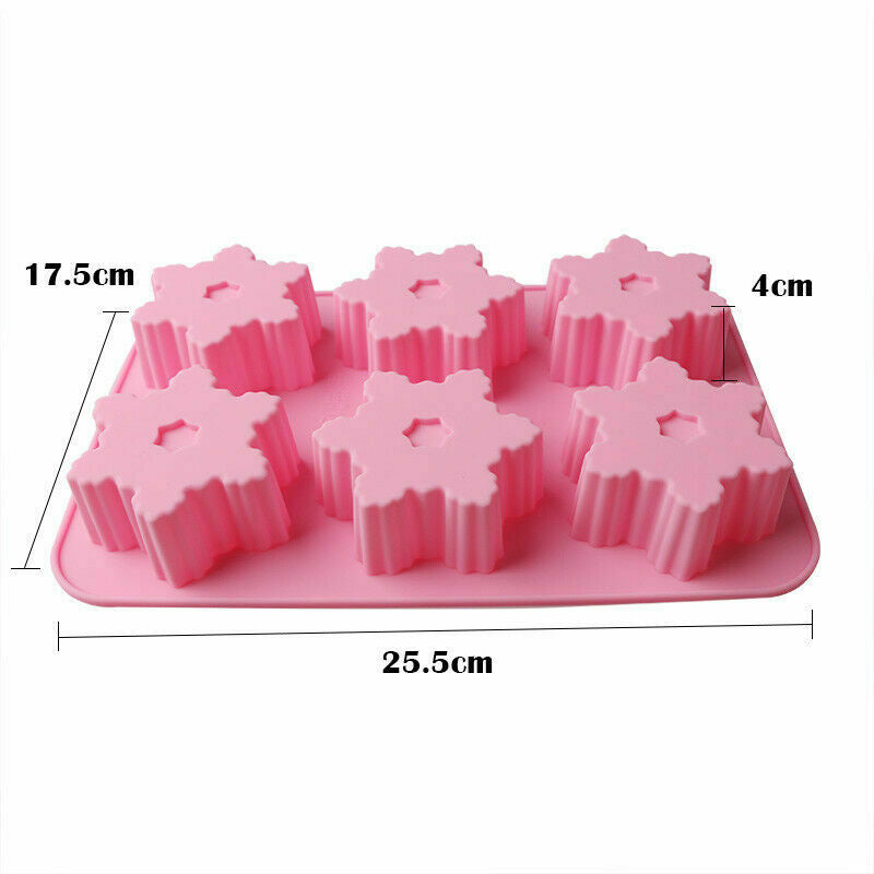 6-Snowflake Silicone Soap Chocolate Molds Ice Tray Cake Jelly Christmas Mould