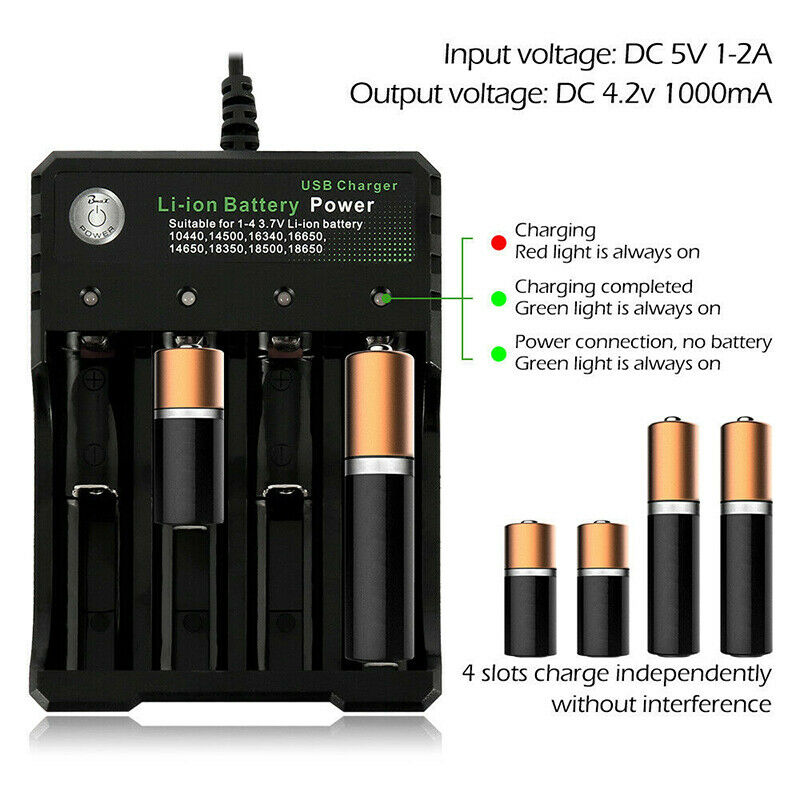4 Slots 3.7V Rechargable Intelligent USB Charger Black For 18350 Li-ion Battery