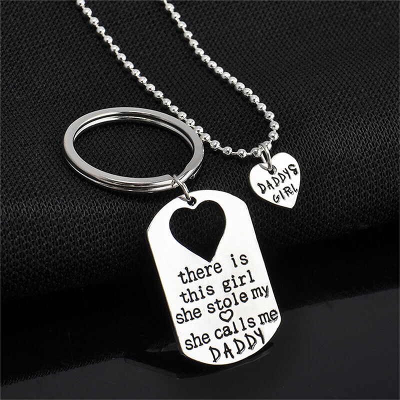 Letter Heart Keychain Necklace Pendant Daddy Daughter Father Girls Jewelr.l8