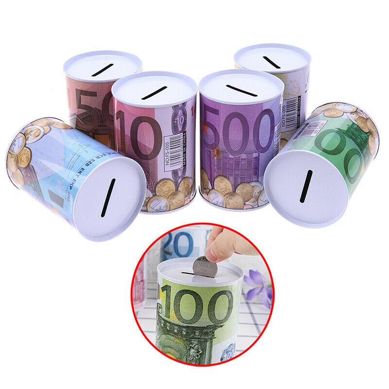 1pc Euro Dollar Money Box Safe Cylinder Piggy Bank Banks For Coins Deposit B Lt