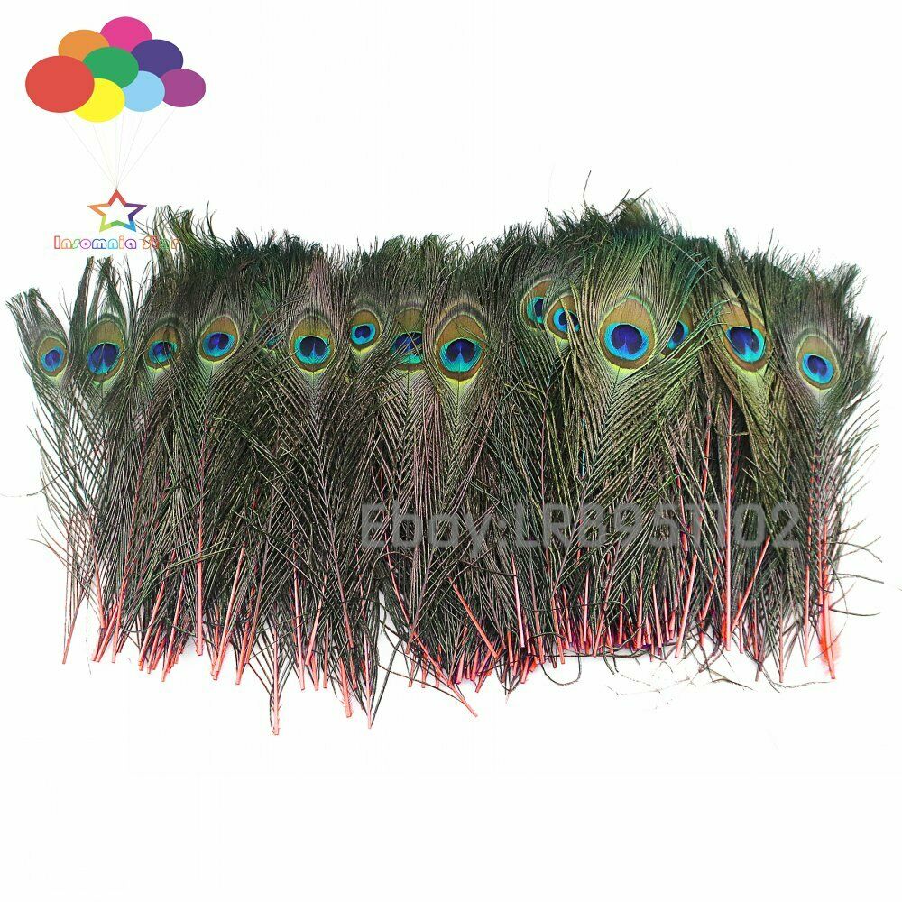 100 Pcs/Lot Red Real Peacock Feathers For Crafts 25-30cm dress is with Home Diy