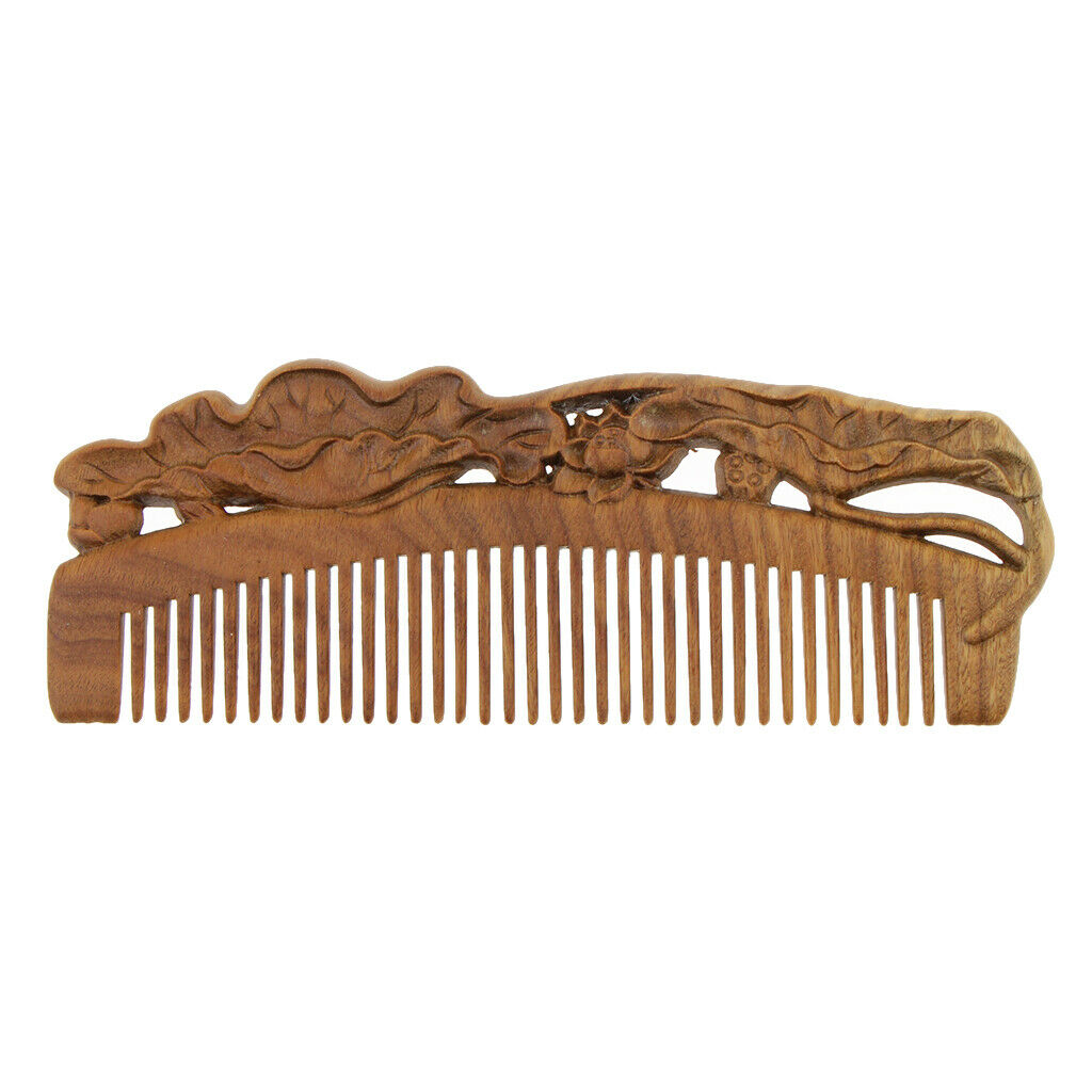 Lotus Carved Natural Sandalwood Hair Comb Massage Brush