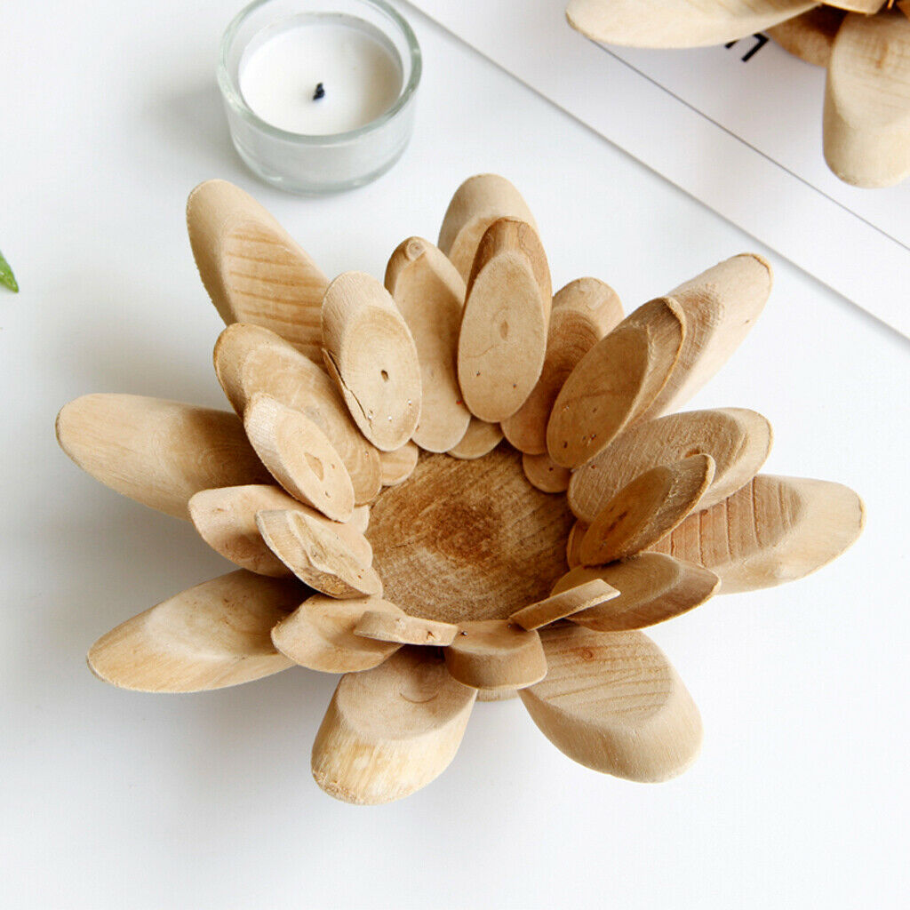 Handmade Wooden Tea Light Lotus Shape Candle Holder