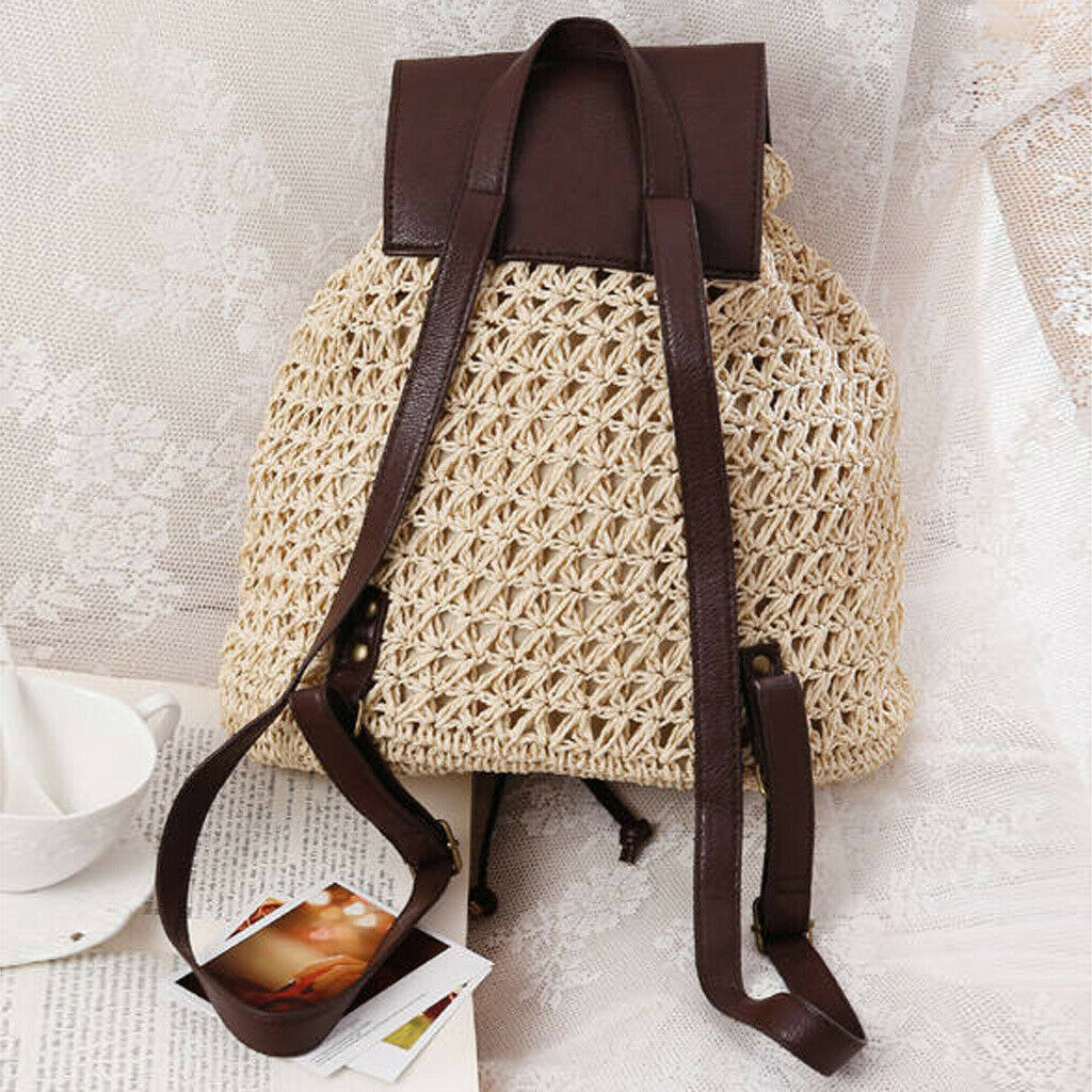 Women Fashion Sweet Straw Bag Beach Beige Shoulder Bag Backpack Beige