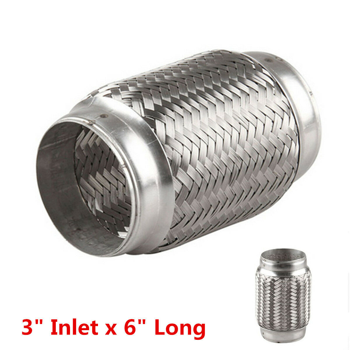 3" Inlet x 6" Long Stainless Steel Double Braid Car Exhaust Pipe Mid Link Pipe