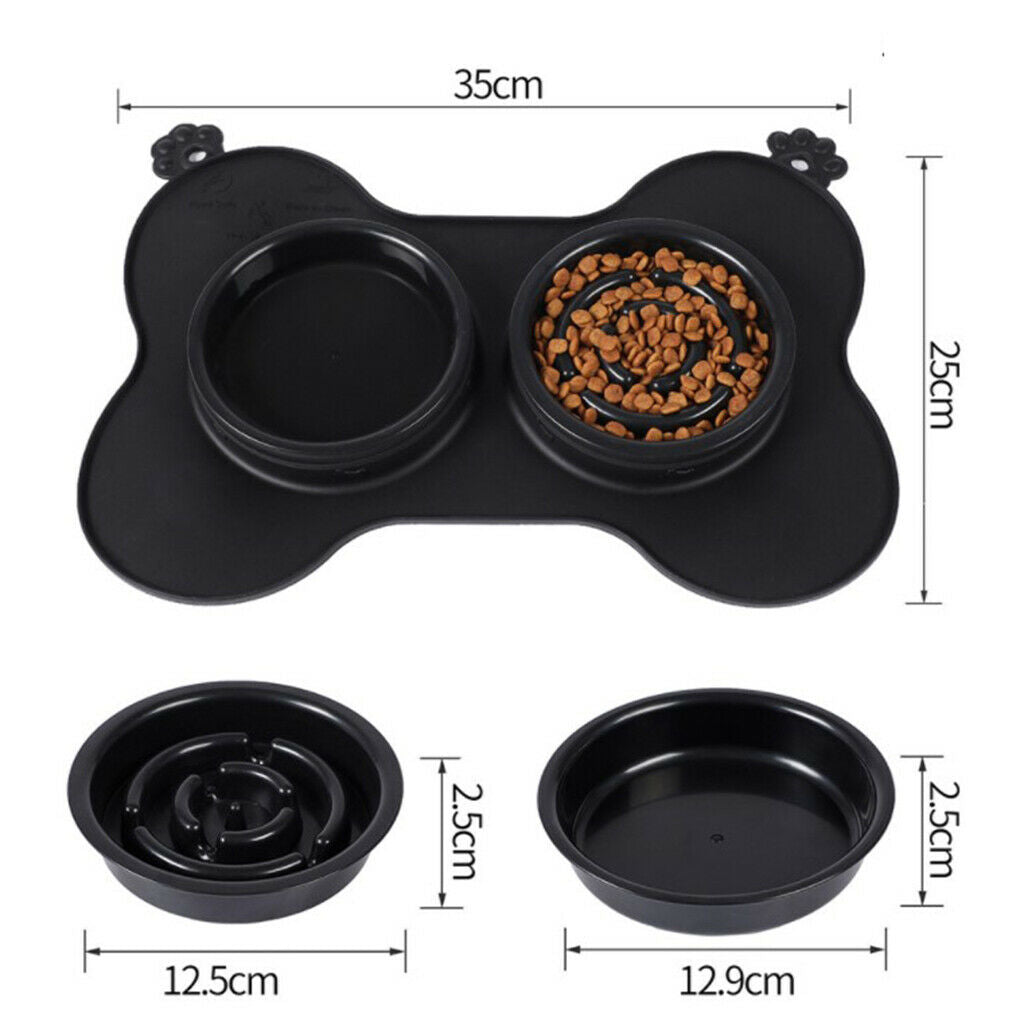 Double Dog Cat Bowls Small Dogs Slow Feeder Bowl Dogs Bowl Dish Black S