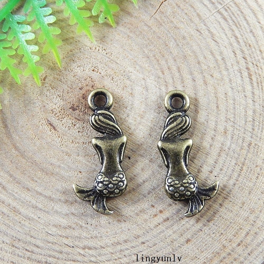 50pcs Antiqued Bronze Alloy Mermaid Charms Pendant Crafts Jewelry Making 51227