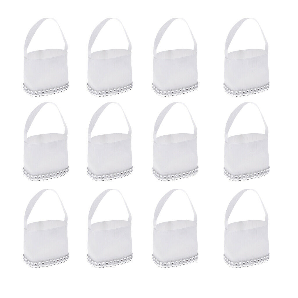 12pcs White Shiny Small Sweets Candy Bags with Handle Wedding Party Favor