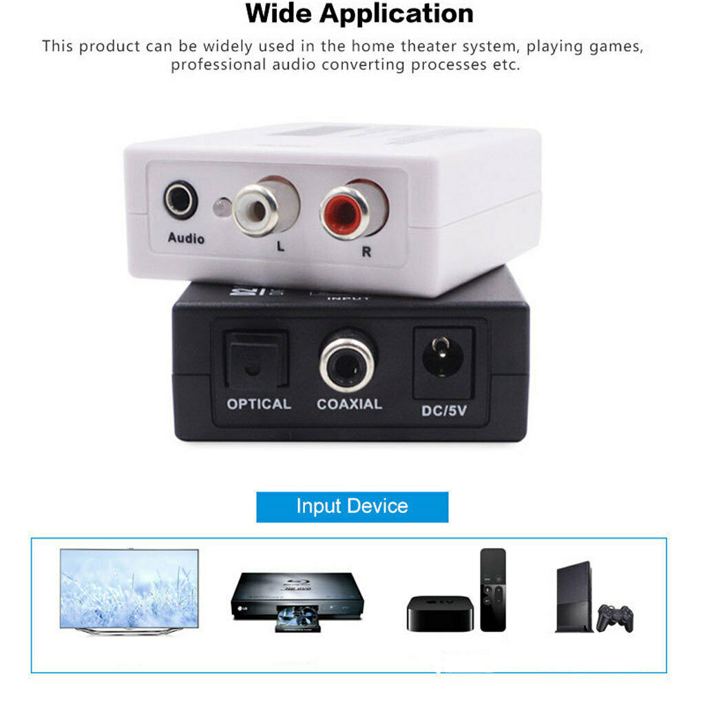 Digital Coaxial to Analog Audio Converter Toslink Adapter RCA L/R 3.5mm