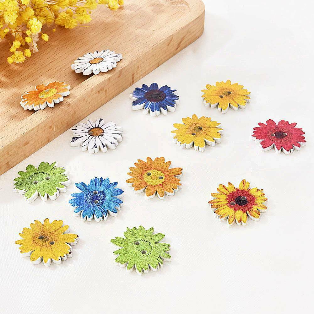 Lots 50Pcs Wooden Buttons Sewing 2-holes Scrapbooking Button Crafts Flower Shape