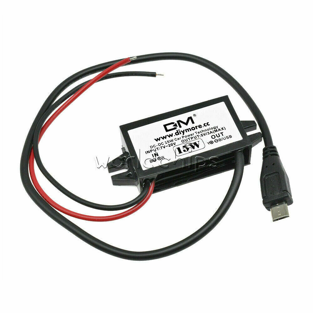 DC-DC Converter 12V to 5V 3A Step Down Power Supply Module Micro USB Waterproof