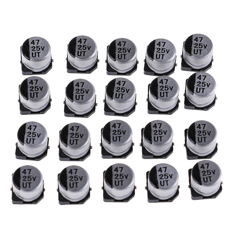 20 pcs SMD electrolytic capacitors with specifications of 6.3*5.4 mm 25V 47uF Qx