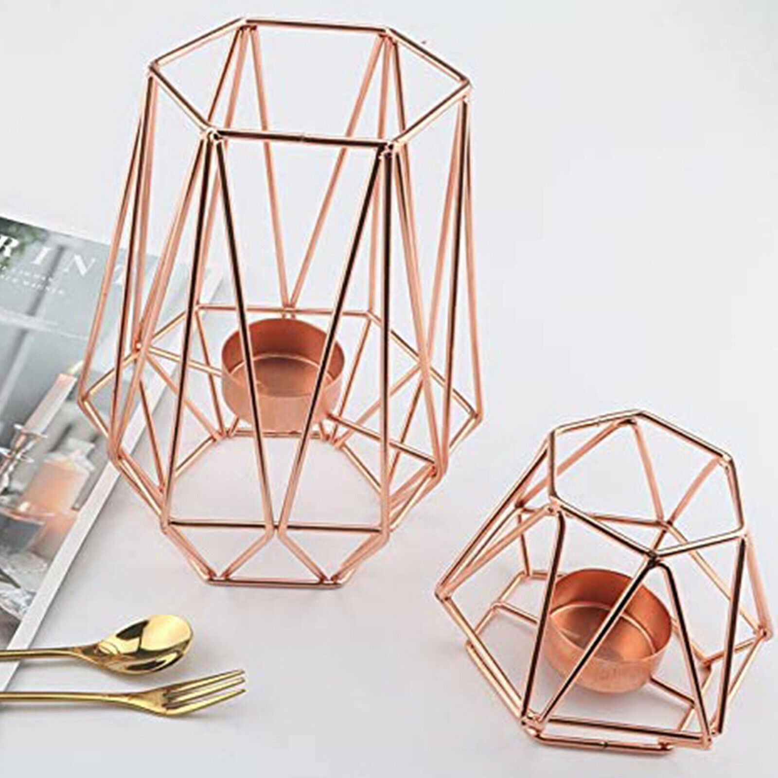Hexagon Shaped Pillar Votive Candle Holders Candlestick for Home Decor