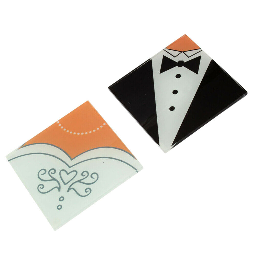Bride Groom Wedding Glass Coasters, Set of 2