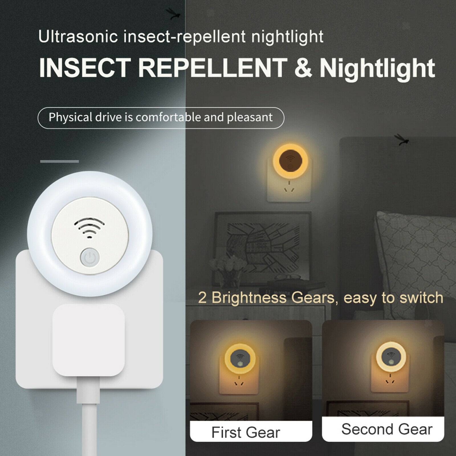 Ultrasonic Repellent Lamp Night Light LED Lamp for Kids Bedroom UK Plug